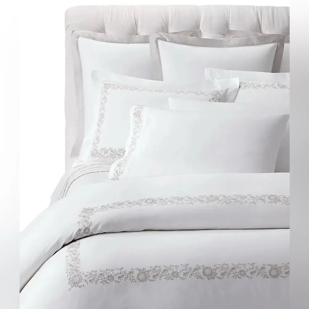 Ralph Lauren Eloise Embroidery Organic Cotton Duvet in Platinum Full/Queen NWT